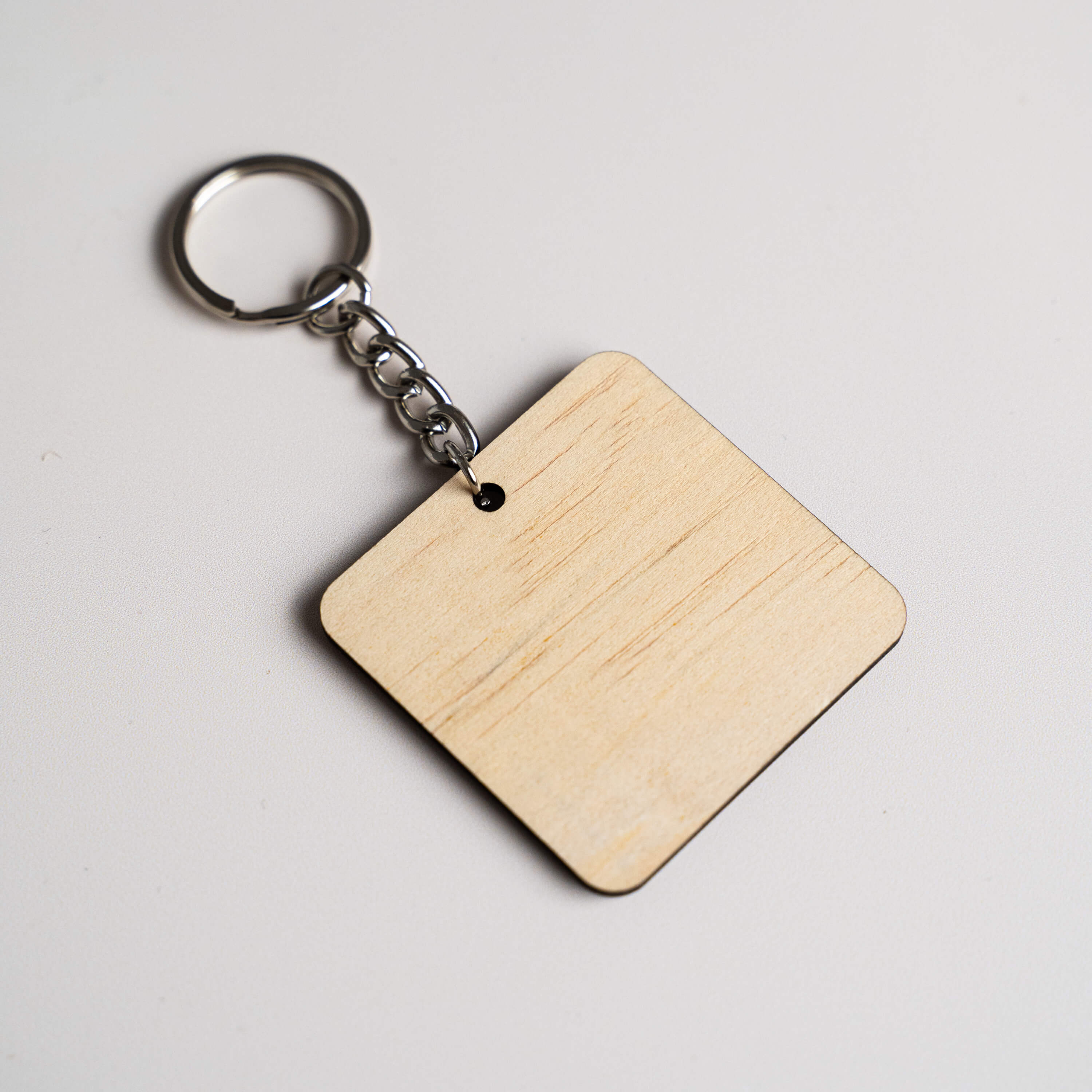 Square Timber Key Ring